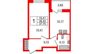 Квартира в ЖК Аквилон ZALIVE, 1 комнатная, 37.75 м², 3 этаж