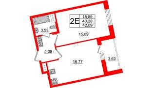 Квартира в ЖК Аквилон ZALIVE, 1 комнатная, 42.09 м², 3 этаж