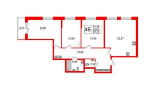 Квартира в ЖК Аквилон ZALIVE, 3 комнатная, 97.22 м², 3 этаж
