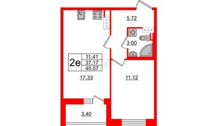 Квартира в ЖК «Черная Речка», 1 комнатная, 37.17 м², 2 этаж
