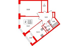 Квартира в ЖК «Нью Тайм», 2 комнатная, 59.24 м², 5 этаж