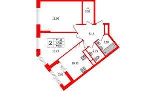 Квартира в ЖК «Нью Тайм», 2 комнатная, 59.23 м², 11 этаж