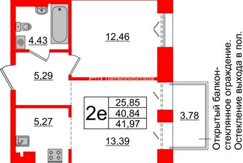 1-комн. кв. 40.84 м² 6/8 этаж