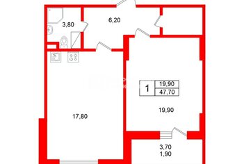 1-комн. кв. 47.7 м² 11/15 этаж