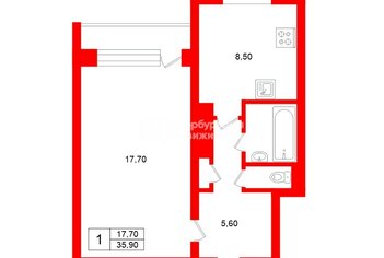 1-комн. кв. 35.9 м² 1/6 этаж