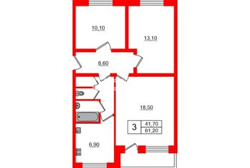 3-комн. кв. 61.2 м² 2/12 этаж