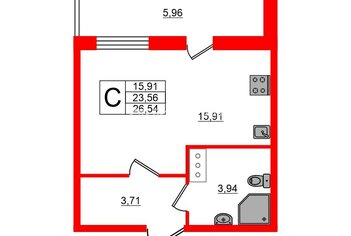 Студия 26.5 м² 8/21 этаж