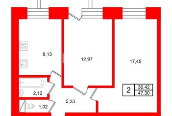  Квартира 47.3 кв.м. у метро Ленинский Проспект