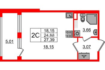 Студия 24.88 м² 3/4 этаж