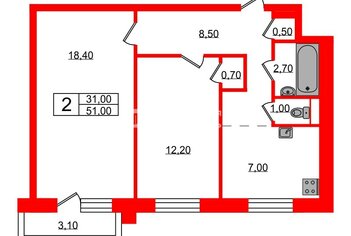 2-комн. кв. 51 м² 2/7 этаж