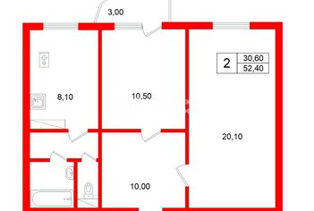 2-комн. кв. 52.4 м² 6/12 этаж