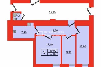 3-комн. кв. 57.8 м² 1/6 этаж