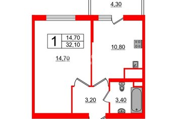 1-комн. кв. 32.1 м² 7/17 этаж