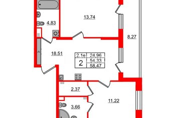 2-комн. кв. 54.33 м² 2/5 этаж