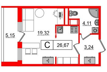 Студия 26.67 м² 6/12 этаж