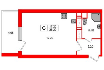 Студия 26.2 м² 11/25 этаж