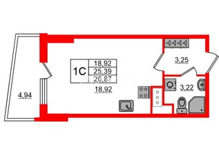 Студия 25.2 м² 7/18 этаж