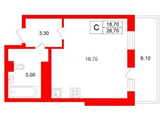 Студия 26.7 м² 14/25 этаж