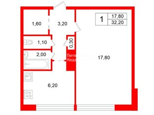 1-комн. кв. 32.2 м² 2/9 этаж