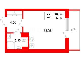 Студия 25.2 м² 3/4 этаж