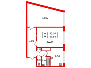 2-комн. кв. 47.6 м² 9/9 этаж