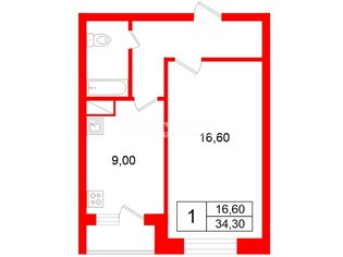 1-комн. кв. 34.3 м² 13/18 этаж
