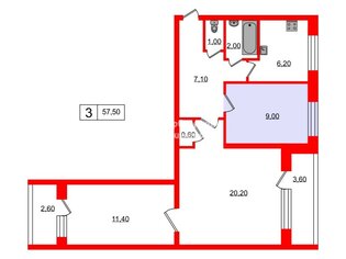 Комната 9 м² в 3-комн. кв. 4/9 этаж