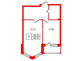 1-комн. кв. 44.1 м² 3/18 этаж