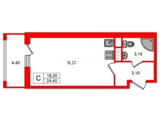 Студия 24.4 м² 4/14 этаж