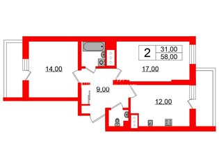 2-комн. кв. 58 м² 11/17 этаж