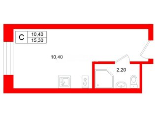 Студия 15.3 м² 19/26 этаж