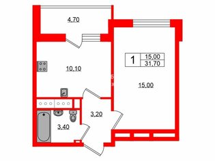  Квартира 31.7 кв.м. у метро Комендантский Проспект