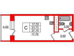 Студия 23.7 м² 14/18 этаж