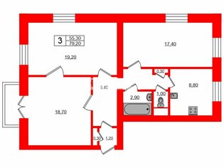 3-комн. кв. 79.2 м² 3/5 этаж