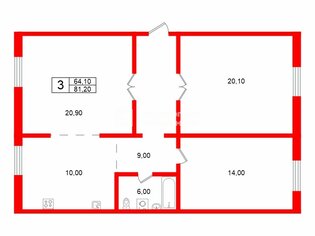 3-комн. кв. 81.2 м² 1/2 этаж