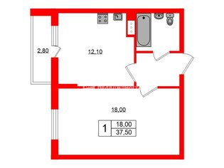 1-комн. кв. 37.5 м² 5/25 этаж