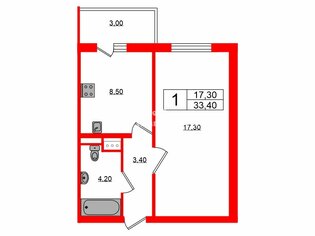 1-комн. кв. 33.4 м² 12/19 этаж