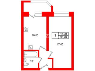  Квартира 33.2 кв.м. у метро Рыбацкое