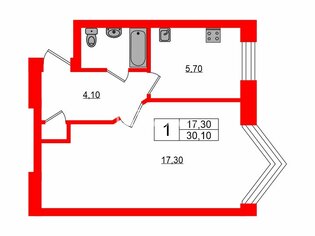 1-комн. кв. 30.1 м² 5/5 этаж