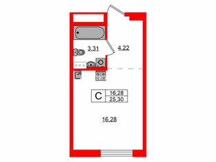 Студия 25.3 м² 12/18 этаж