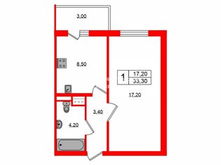 1-комн. кв. 33.3 м² 12/19 этаж