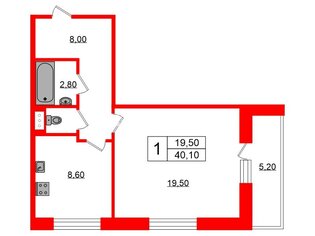 1-комн. кв. 40.1 м² 13/17 этаж