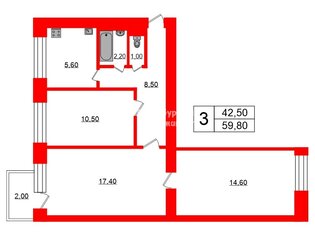 3-комн. кв. 59.8 м² 6/9 этаж