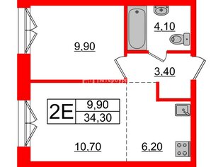 1-комн. кв. 34.3 м² 3/9 этаж