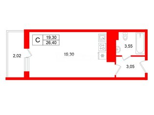 Студия 26.4 м² 6/18 этаж