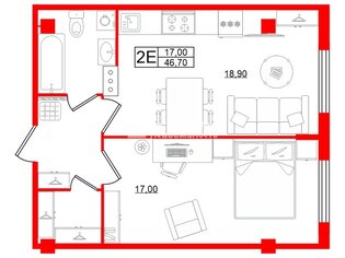 1-комн. кв. 46.7 м² 15/15 этаж