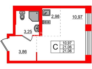 Студия 21.06 м² 24/24 этаж