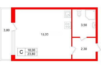 Студия 23.8 м² 10/12 этаж