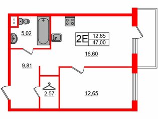 1-комн. кв. 47 м² 7/13 этаж