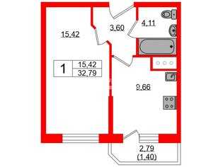 1-комн. кв. 32.79 м² 12/12 этаж